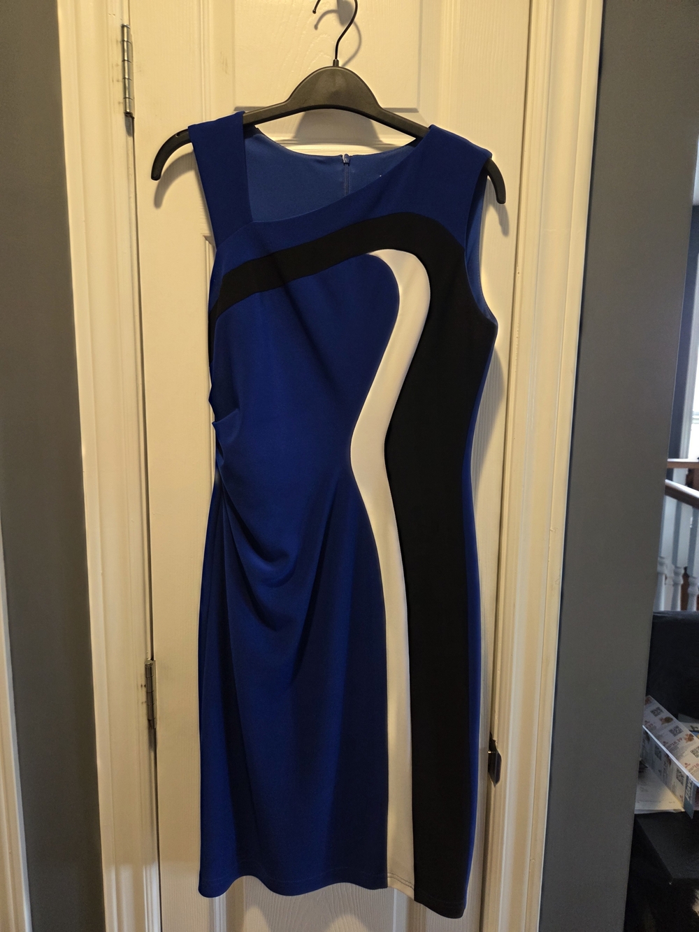 Vintage Joseph Ribkoff Royal Blue Sheath Dress with Black & White Panels